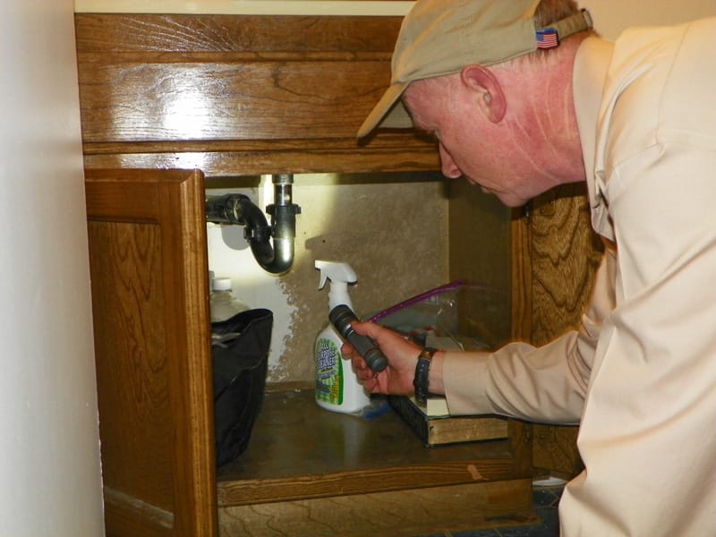 plumming inspection Frazer park, Valencia CA Mike inspecting under sink
